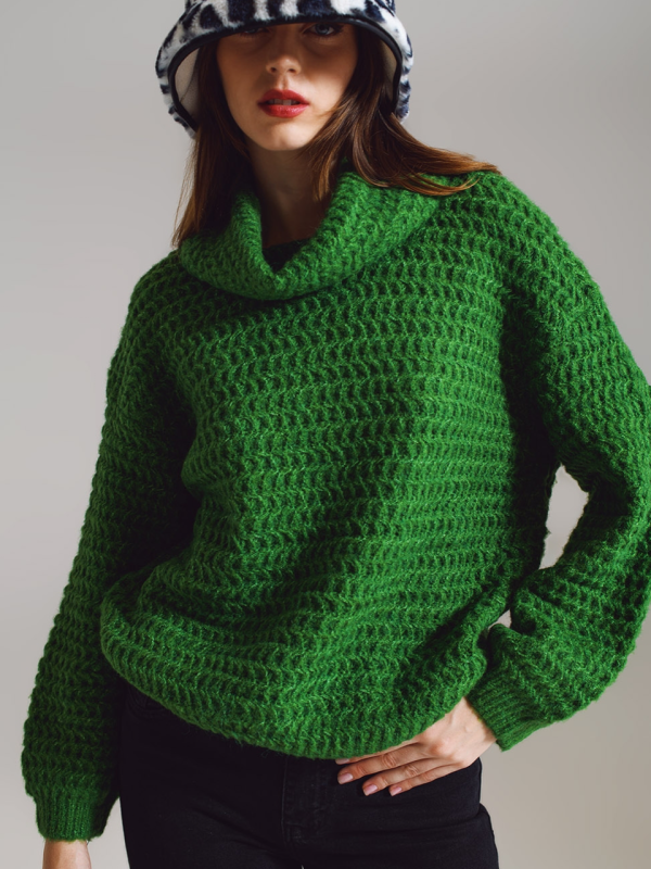 Waffle knit sweater green
